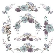 set to hand draw flowers floral elements 2