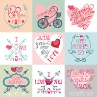 Mothers day cards set Arrows decor elements hearts lettering N2