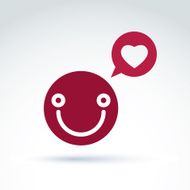 Smiling happy person in love red speech bubble with heart