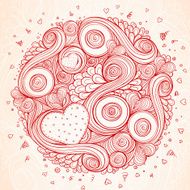 Abstract doodle ethnic hand drawn vector love heart background