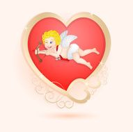 Golden heart with cupid isolated
