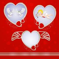 Heart frame with cupid and pigeon