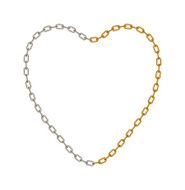 Half of chain in silver and half golden colour shape heart