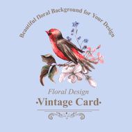 Vintage Floral Card with Bird on Branch