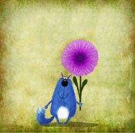 Blue Cat with Pink Flower