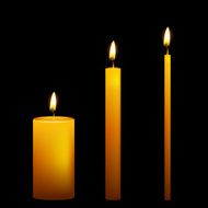 Set of three vector candles on dark background