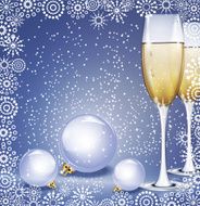 vector holiday background with New Year&#039;s balls and two glasses