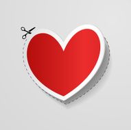 Valentine`s Day card with cut heart shaped sticker