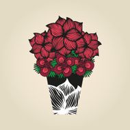 Hand drawn doodle flowers in tattoo style and black vase