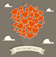 Invitation card with flying red hearts balloon