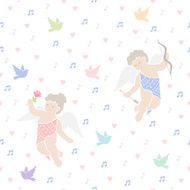 Angels birds - Seamless vector pattern Valentine&#039;s Day or wedding N2