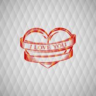 vector illustration with engraving heart and ribbon I love you