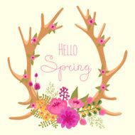 Vintage card with deer antlers and flowers
