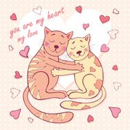 Valentine&#039;s day card with couple of two loving cats
