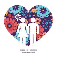 Vector colorful bouquet flowers couple in love silhouettes frame pattern N2