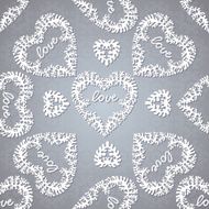 Seamless background with lacy hearts and lettering