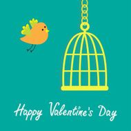Golden birdcage cell Flat design style Happy Valentines day card
