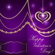 Vector Saint Valentine lilac invitation card with hearts and golden