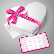 Vector realistic blank white heart shape box with ribbon bow-