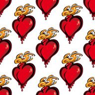 Seamless pattern of a flaming melting heart