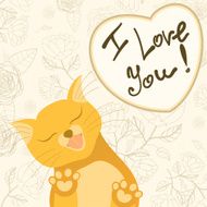 Cute romantic card with tender cat who licks the screen
