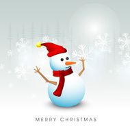 Merry Xmas celebrations with snowman in Santa cap