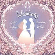 Wedding illustration Bride and Groom framed in the floral heart N3