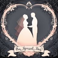 Bride and Groom framed in the floral wreath heart N3