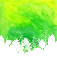 Green watercolor background with white leaves silhouettes N2