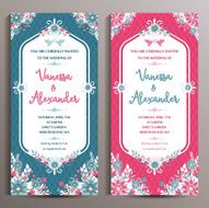 Wedding Invitation Two floral vertical cards size is 10x21 cm N9