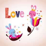 Cute bunnies in love Valentine&#039;s day retro card