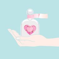 Hand offering a heart under glass cover