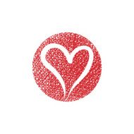 Heart vector round icon with hand drawn lines texture
