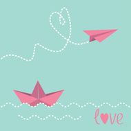 Origami paper boat and plane