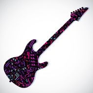 Bright vector bass guitar filled with musical notes