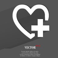 Heart Flat modern web button with long shadow and space N3