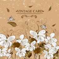 Vintage Monochrome Floral Card with Violets N2