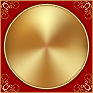 Vector abstract gold circle on red background with ornament