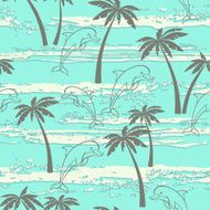 Seamless pattern with dolphins and palm trees Summer background N2