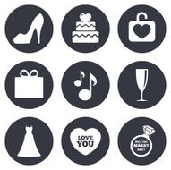 Wedding engagement icons Cake gift box