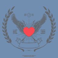 Vintage Angel Heart with Wings Vector N2