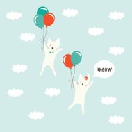 Couple cats up in the sky with balloon
