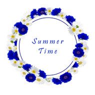 Vector white background with chamomile and cornflowers N3