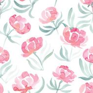 hand drawn watercolor peonies seamless vector pattern N6