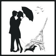 Happy young lovers couple kissing in Paris France N2