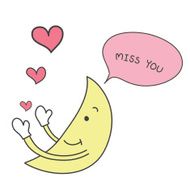 yellow moon hand drawn cute send pink heart N2