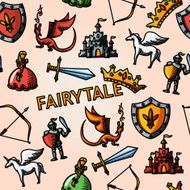 Color hand drawn fairytale pattern with - sword bow shield