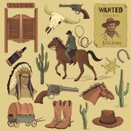 Hand drawn Wild West icons set