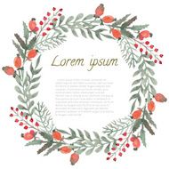 Watercolor Leaf Berries and Flowers round frame N3