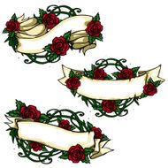 Ribbon banners with roses around